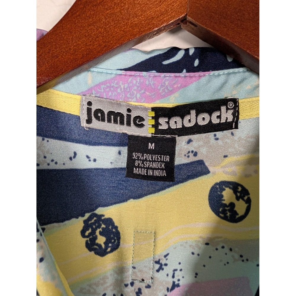 Jamie Sadock Polo Shirt Womens Medium Blue Yellow Abstract Golf Short Sleeve Top - Picture 2 of 11